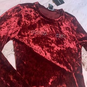 NWT Burgundy Velour “Good Girl” Crop Top
